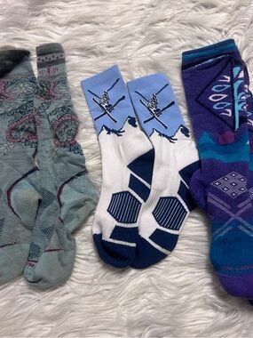 Smartwool Women's Ski Mountain Crew Socks - White, Light Blue & Navy
